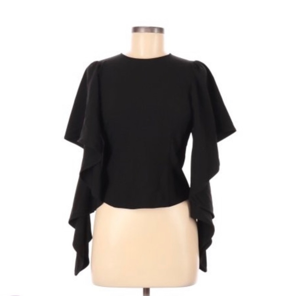 LEITH black draped long sleeve blouse.